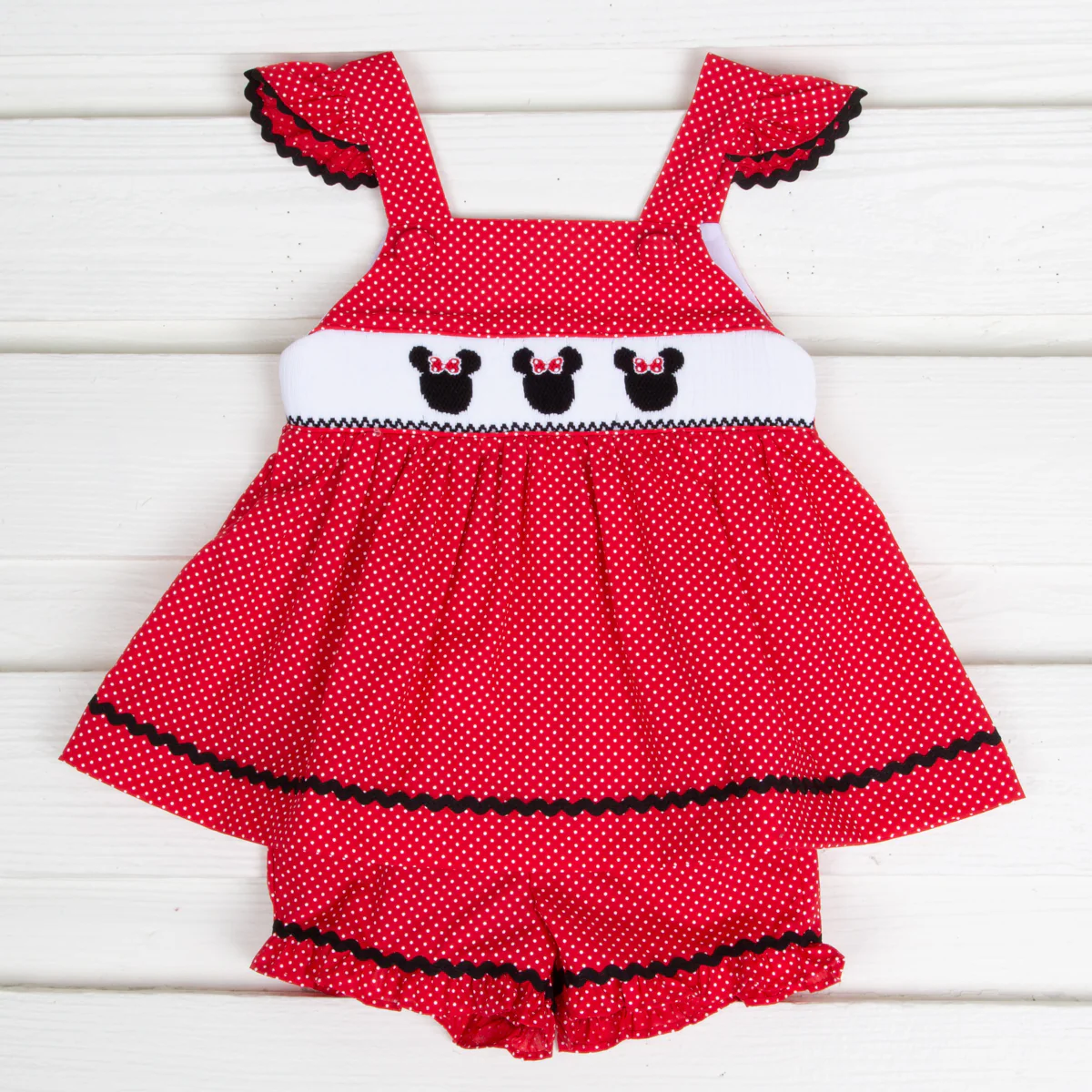 Mouse Ears Smocked Red Margot Short Set