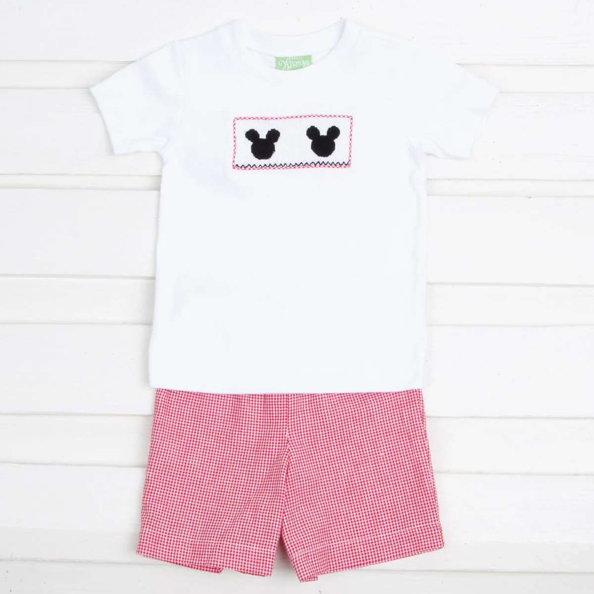 Mouse Ears Smocked Short Set Red Gingham Seersucker