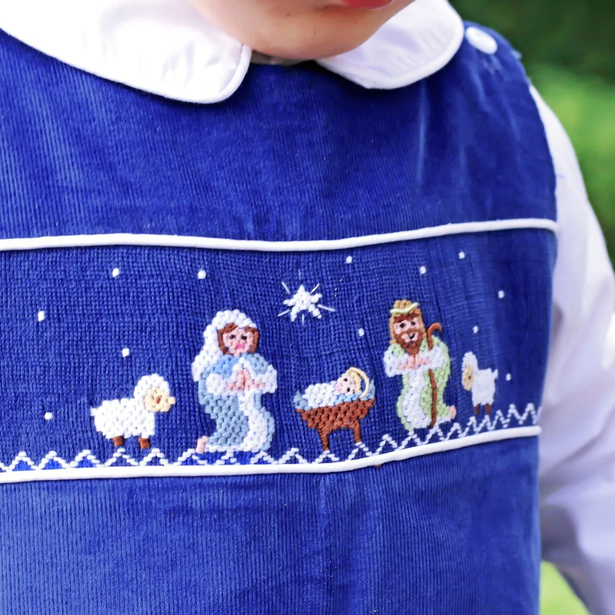 Nativity Smocked Longall Royal Blue Corduroy - Image 2
