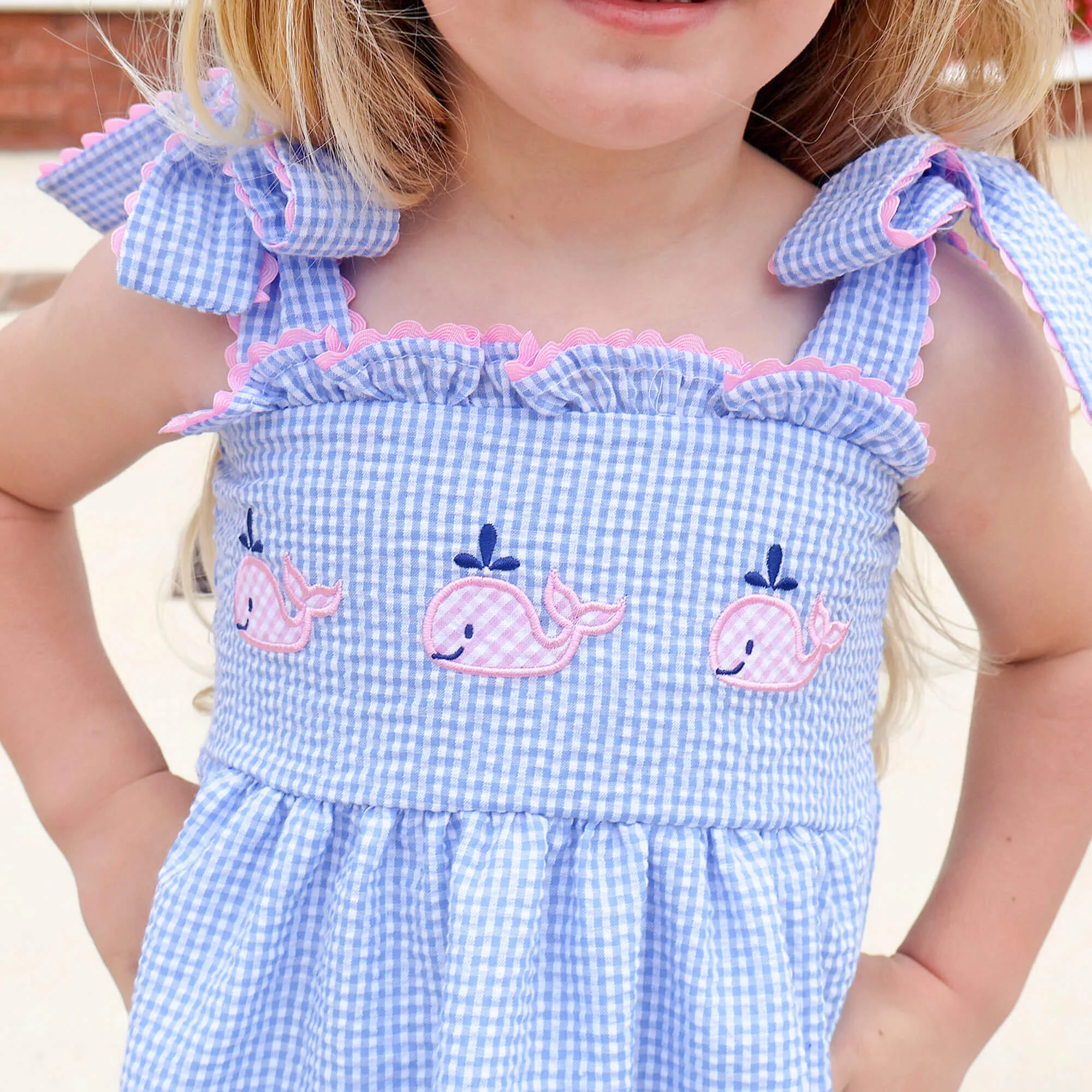 Ocean Whale Light Blue Gingham Aurora Bloomer Set - Image 3