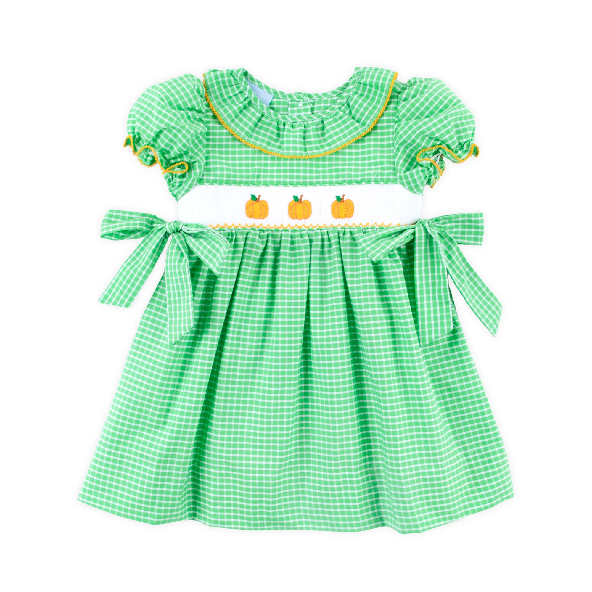 Paradise Pumpkin Smocked Green Windowpane Beverly Dress - Image 2