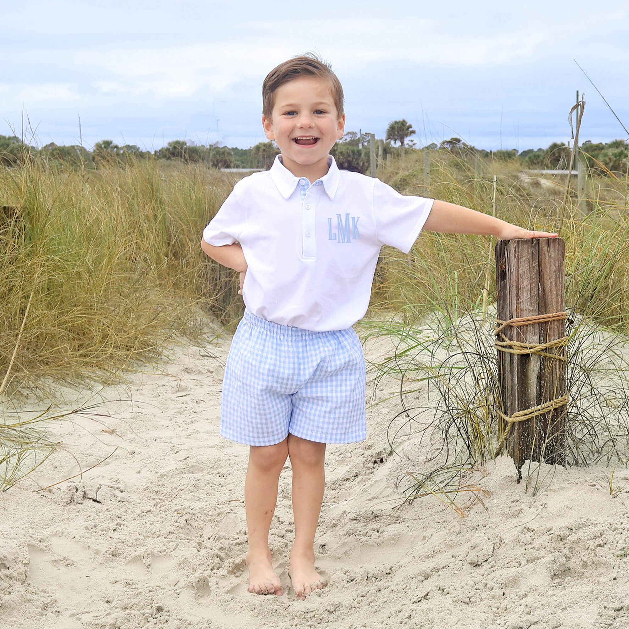 Pastel Blue Gingham Polo Short Set - Image 2