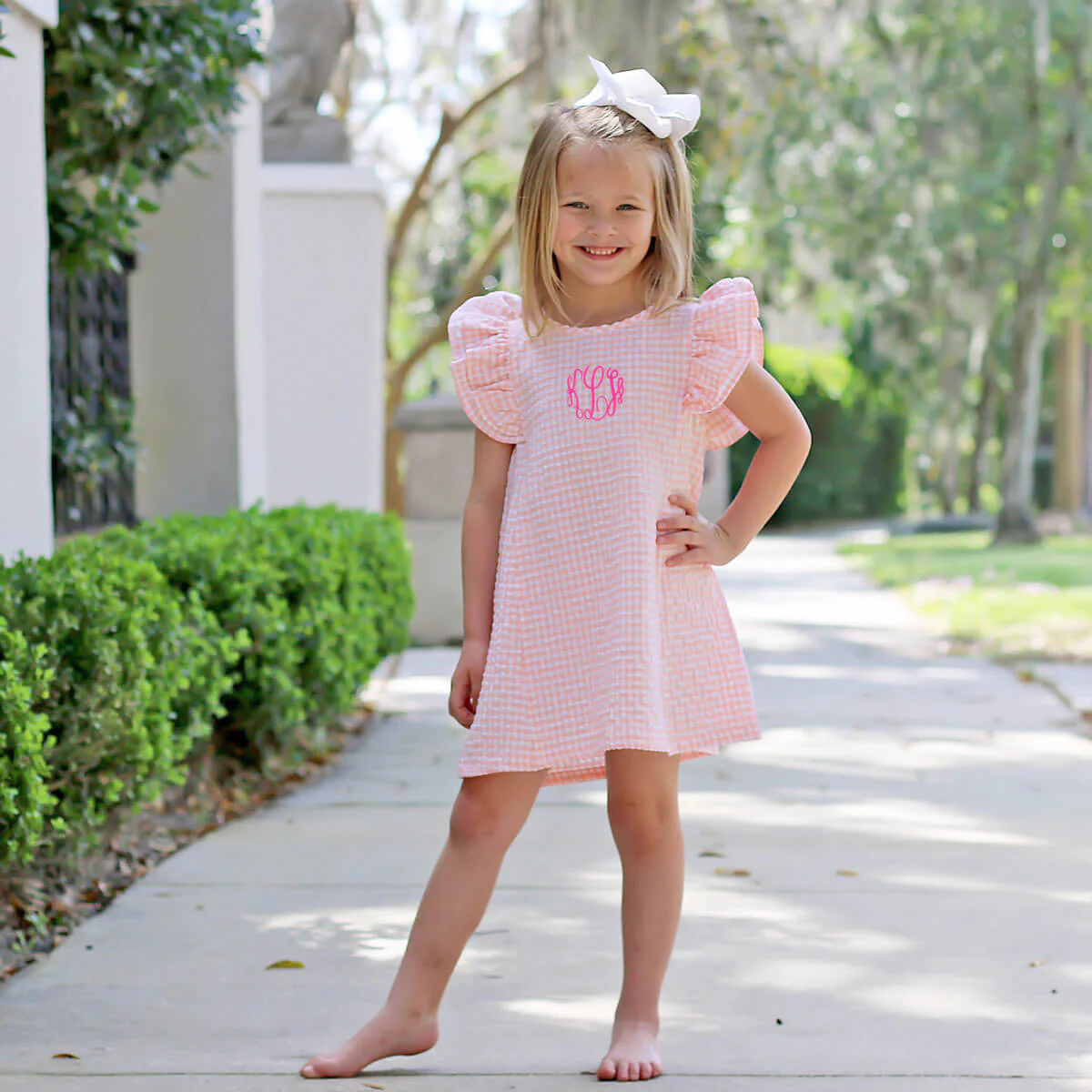 Peach Gingham Waterfall Dress