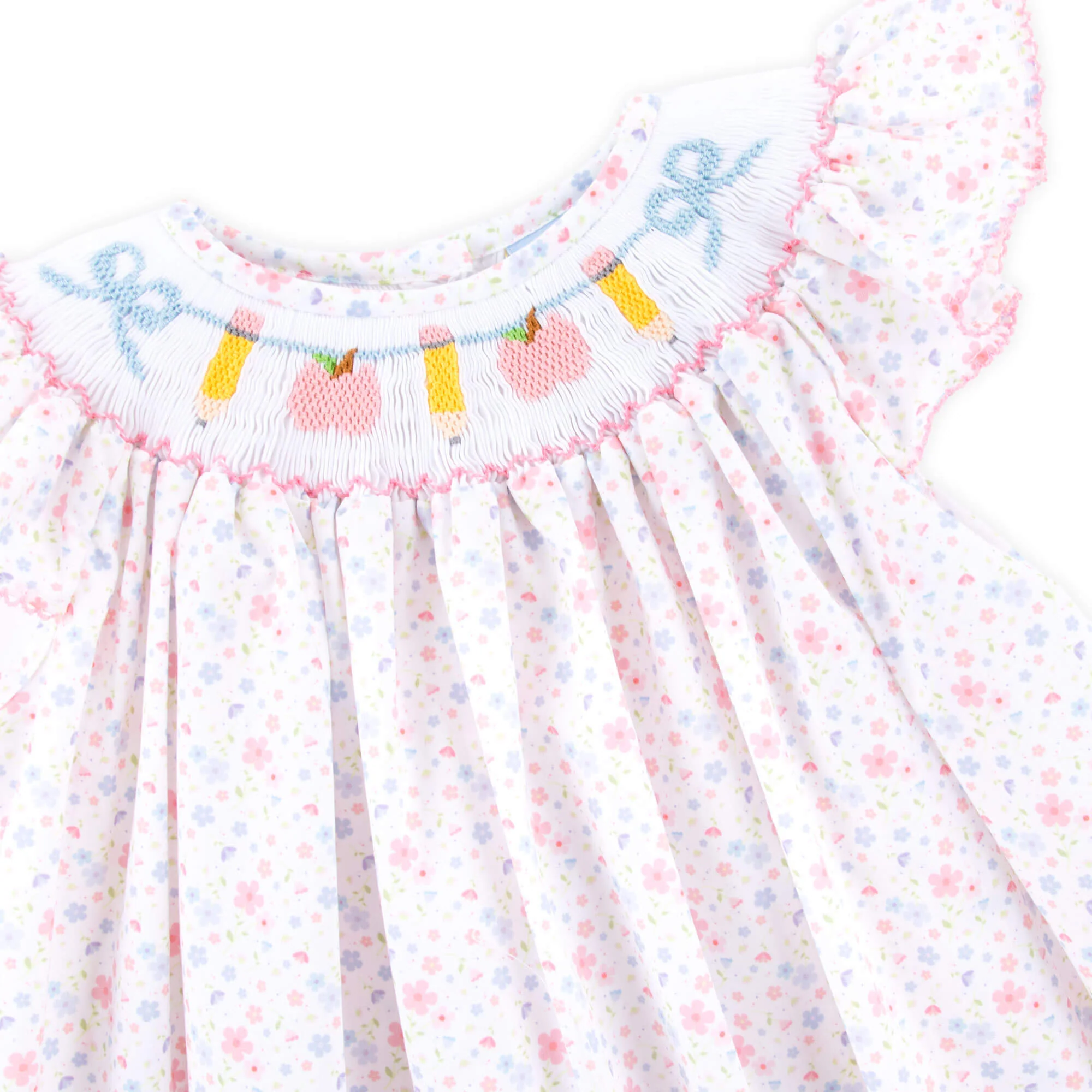 Pink Apple & Pencil Floral Smocked Dress - Image 4