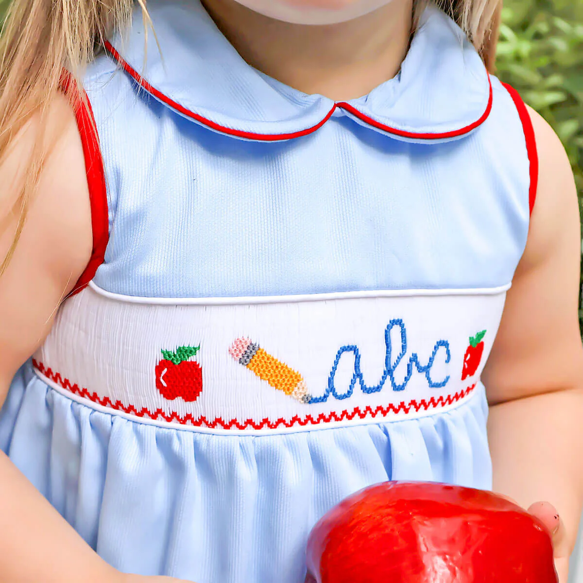 Pencil Light Blue Pique Smocked Collared Dress - Image 3