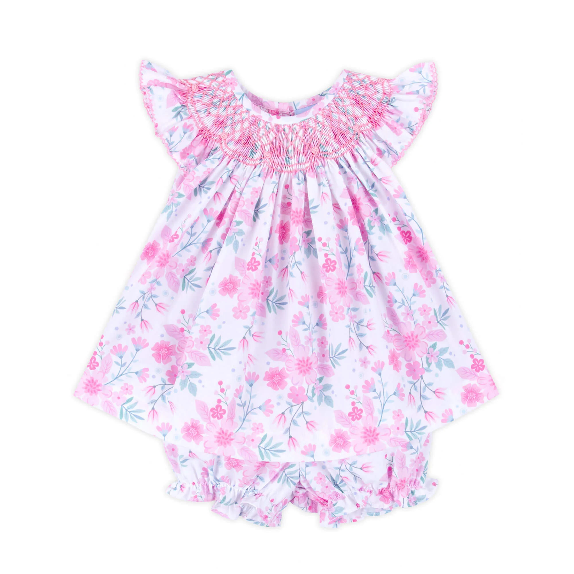 Petal Dream Pink Smocked Angel Sleeve Bloomer Set