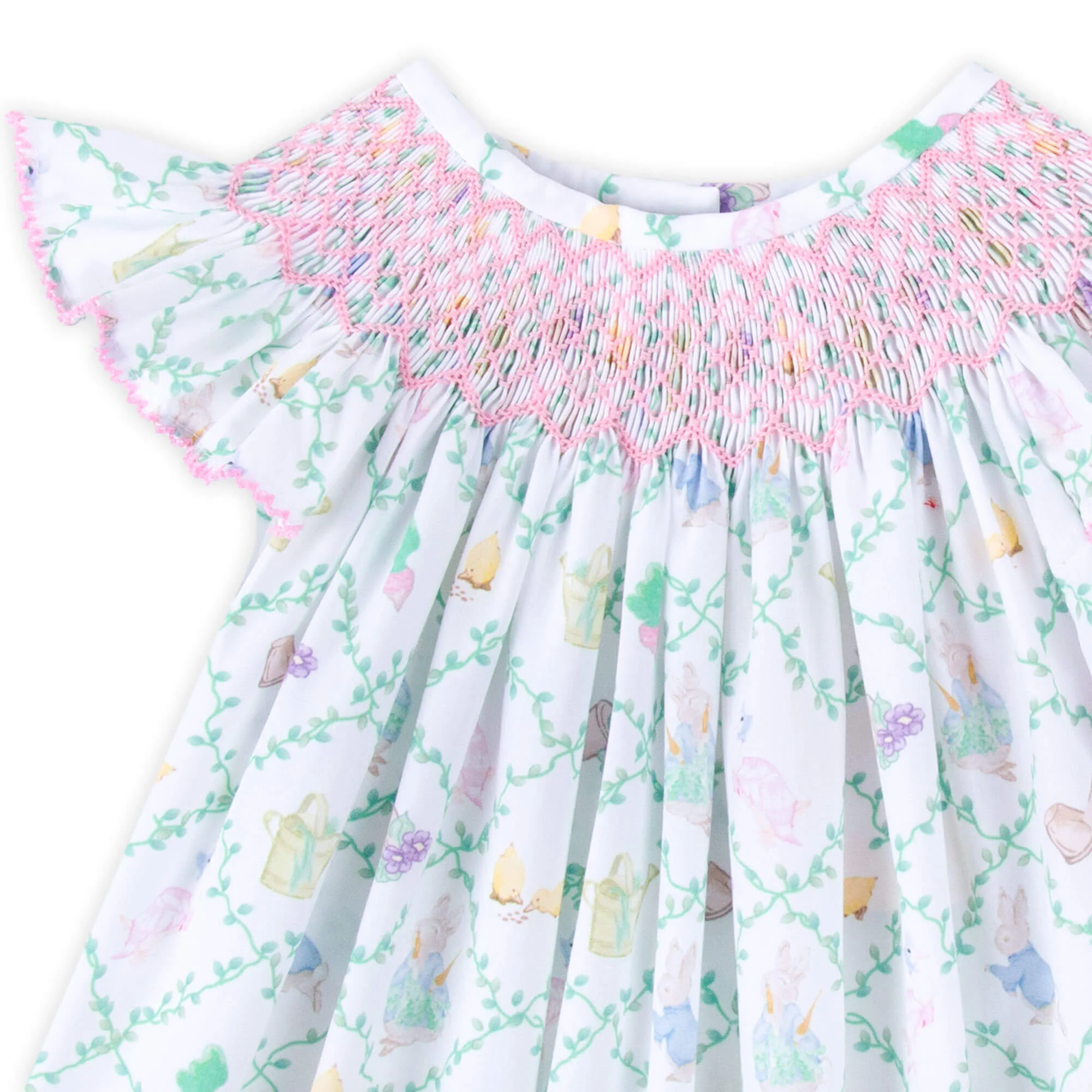 Storybook Rabbit Geo Smocked Angel Sleeve Bubble - Image 5