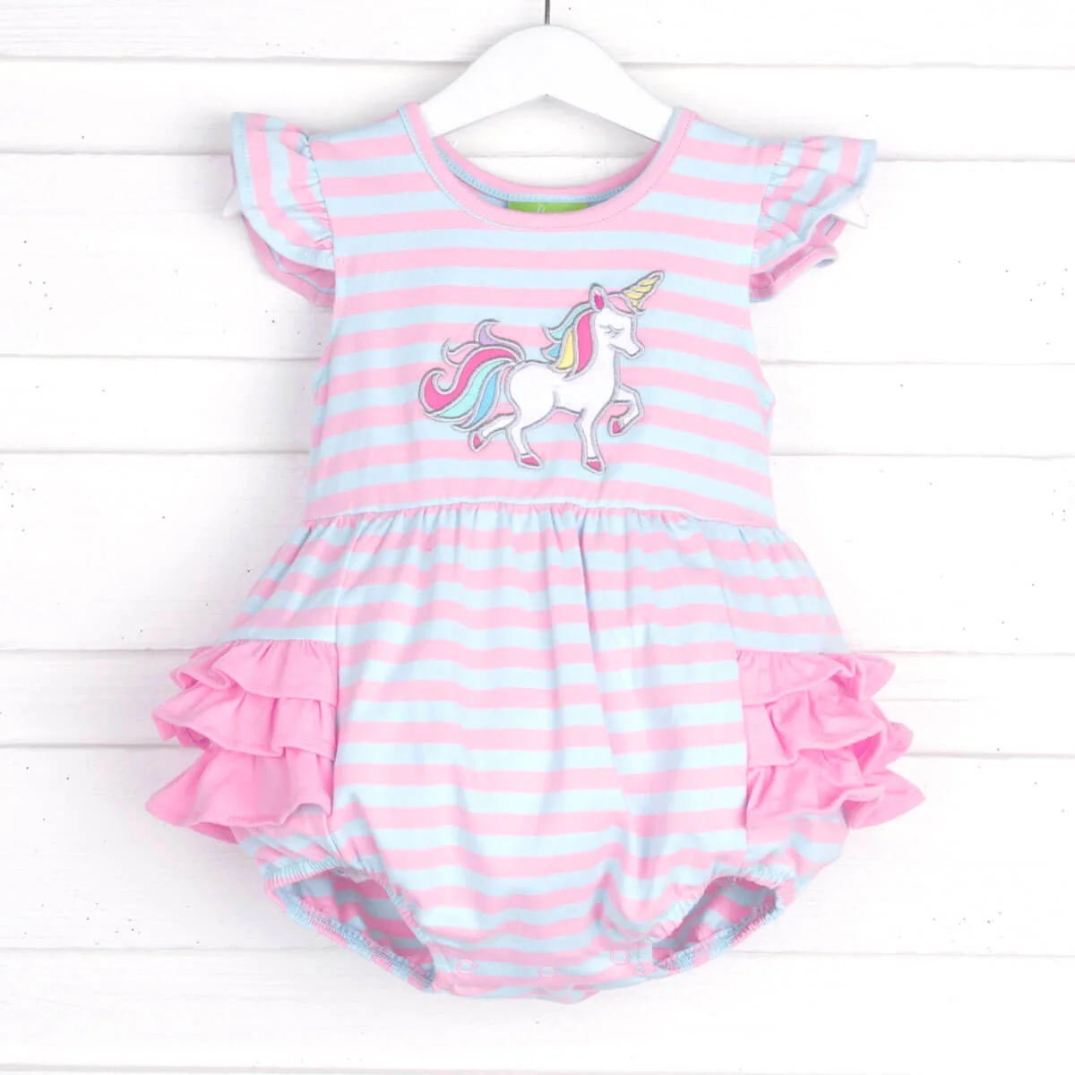 Pink and Blue Stripe Unicorn Ruffle Bubble - Image 2
