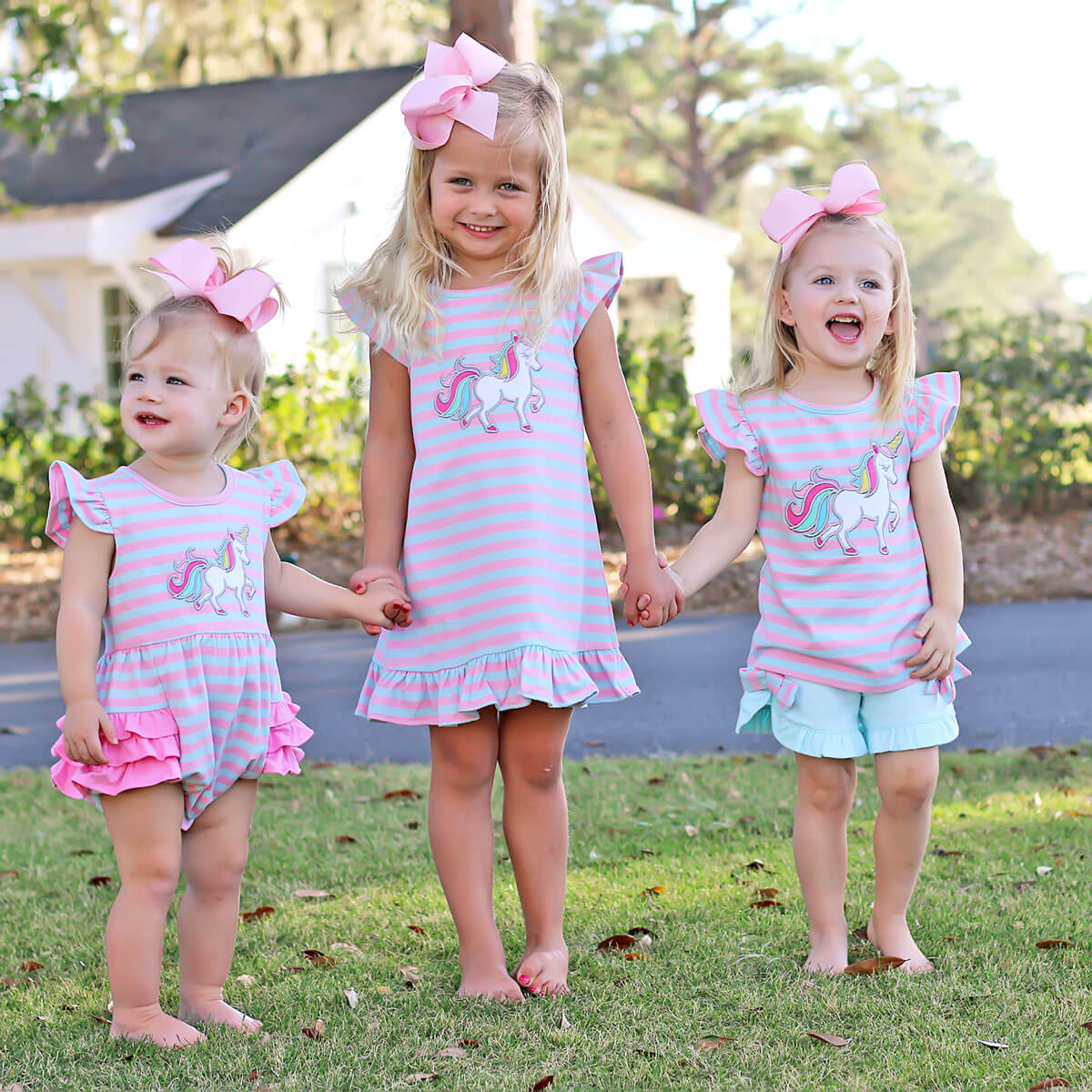 Pink and Blue Stripe Unicorn Ruffle Bubble - Image 4