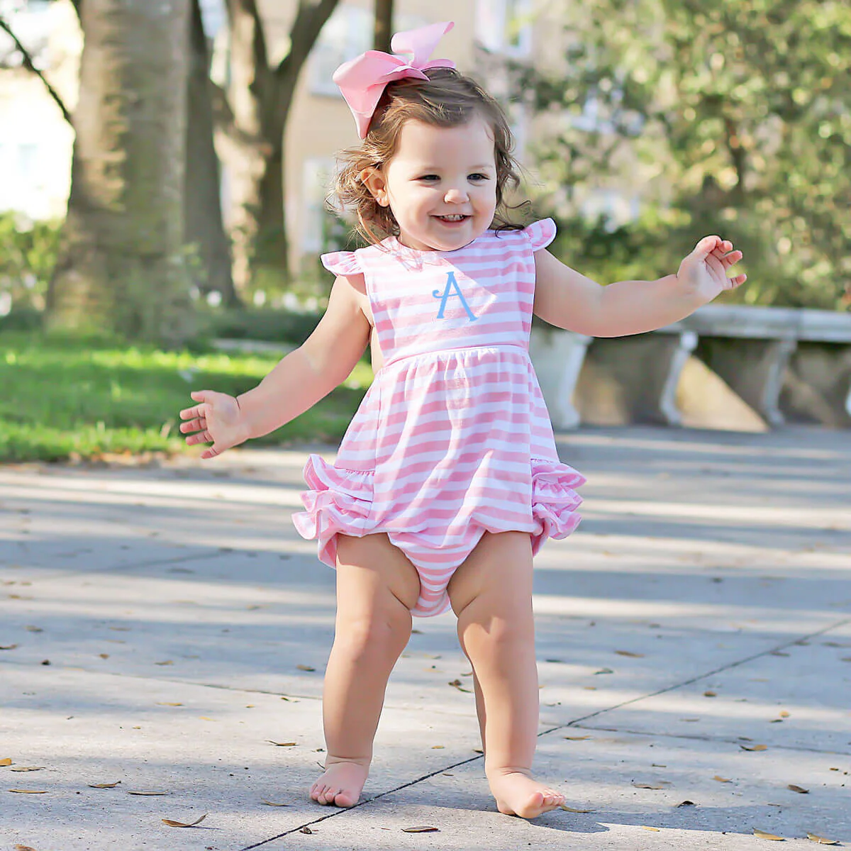 Pink Stripe Knit Ruffle Bubble