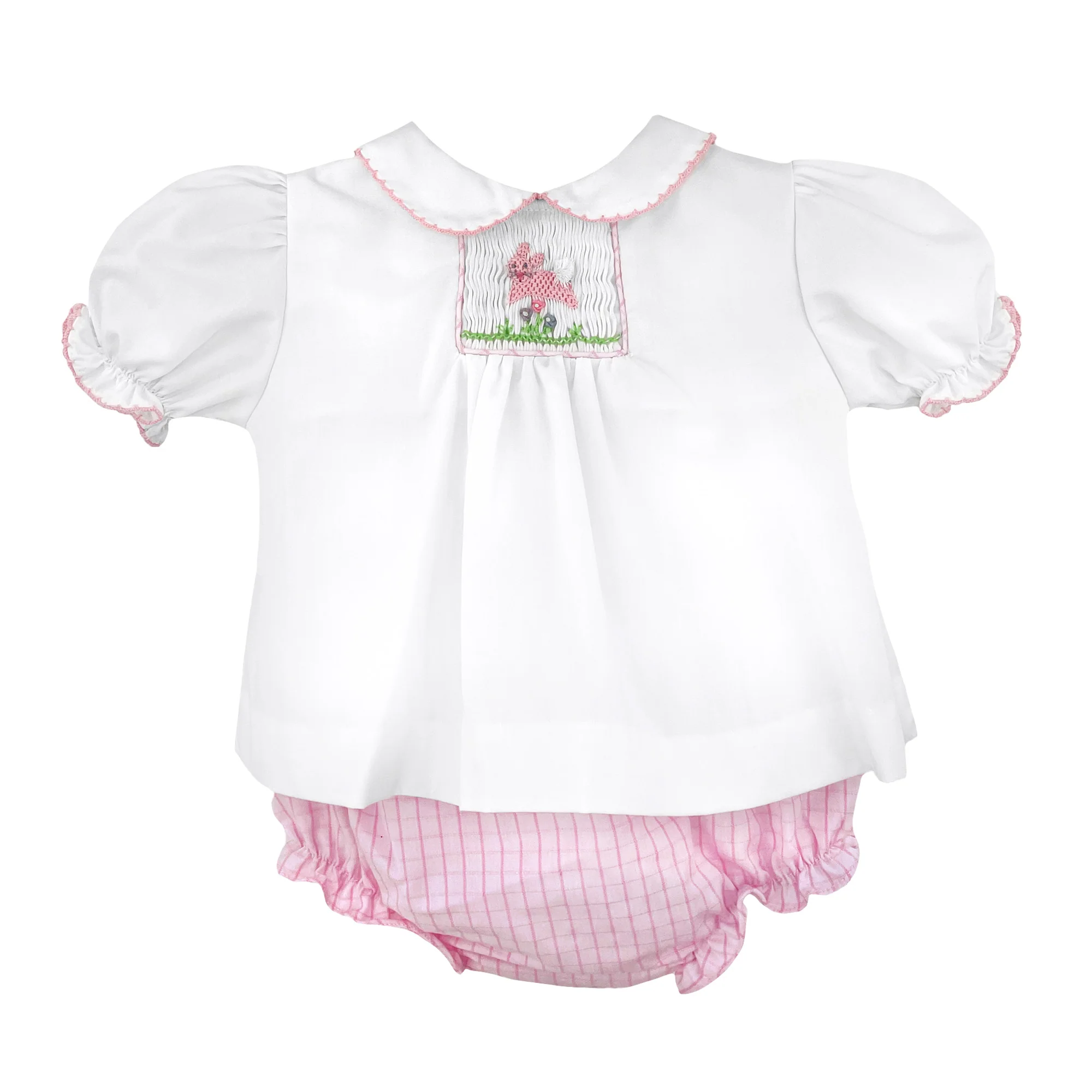 Pink Bunny Single Smocked Bloomer Set