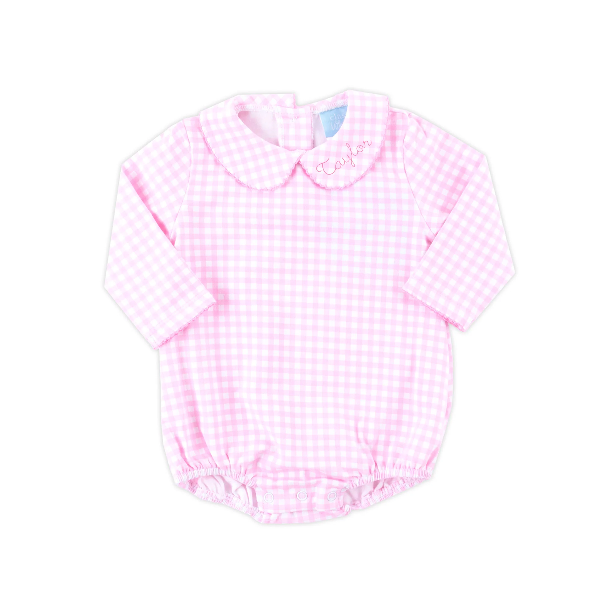 Pink Gingham Long Sleeve Bodysuit - Image 2