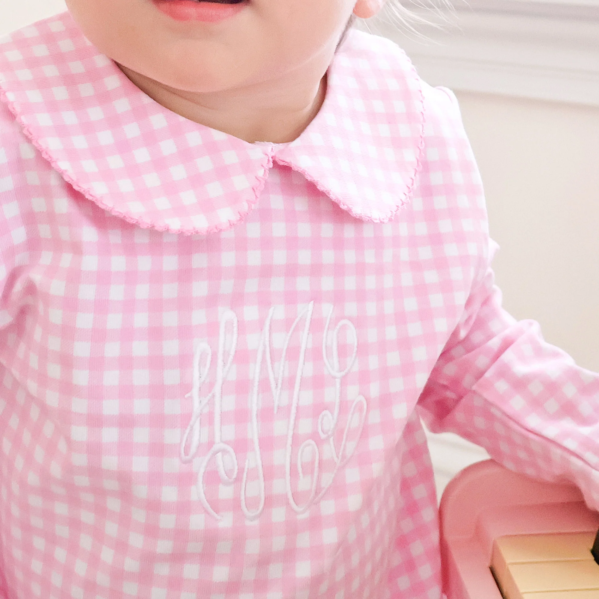 Pink Gingham Long Sleeve Bodysuit - Image 3