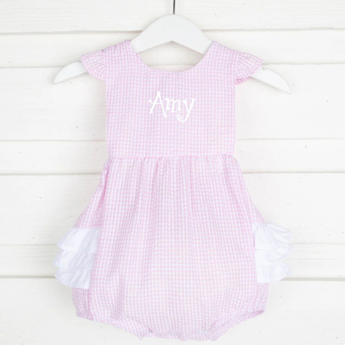 Pink Gingham Seersucker Ruffle Bubble
