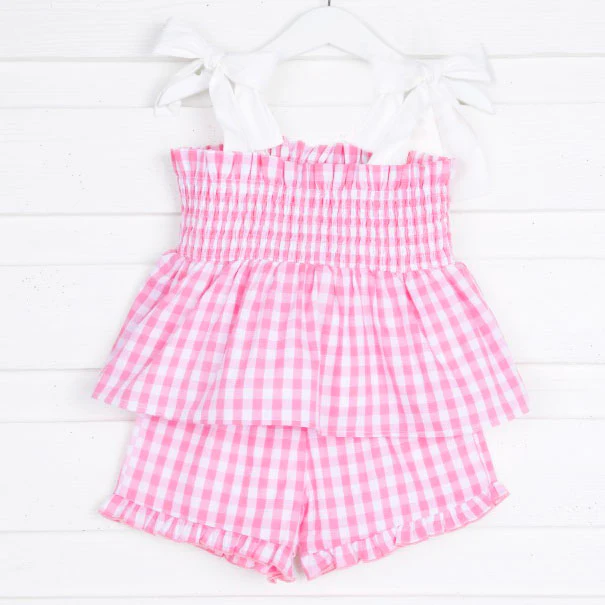 Pink Gingham Willow Tie Strap Short Set