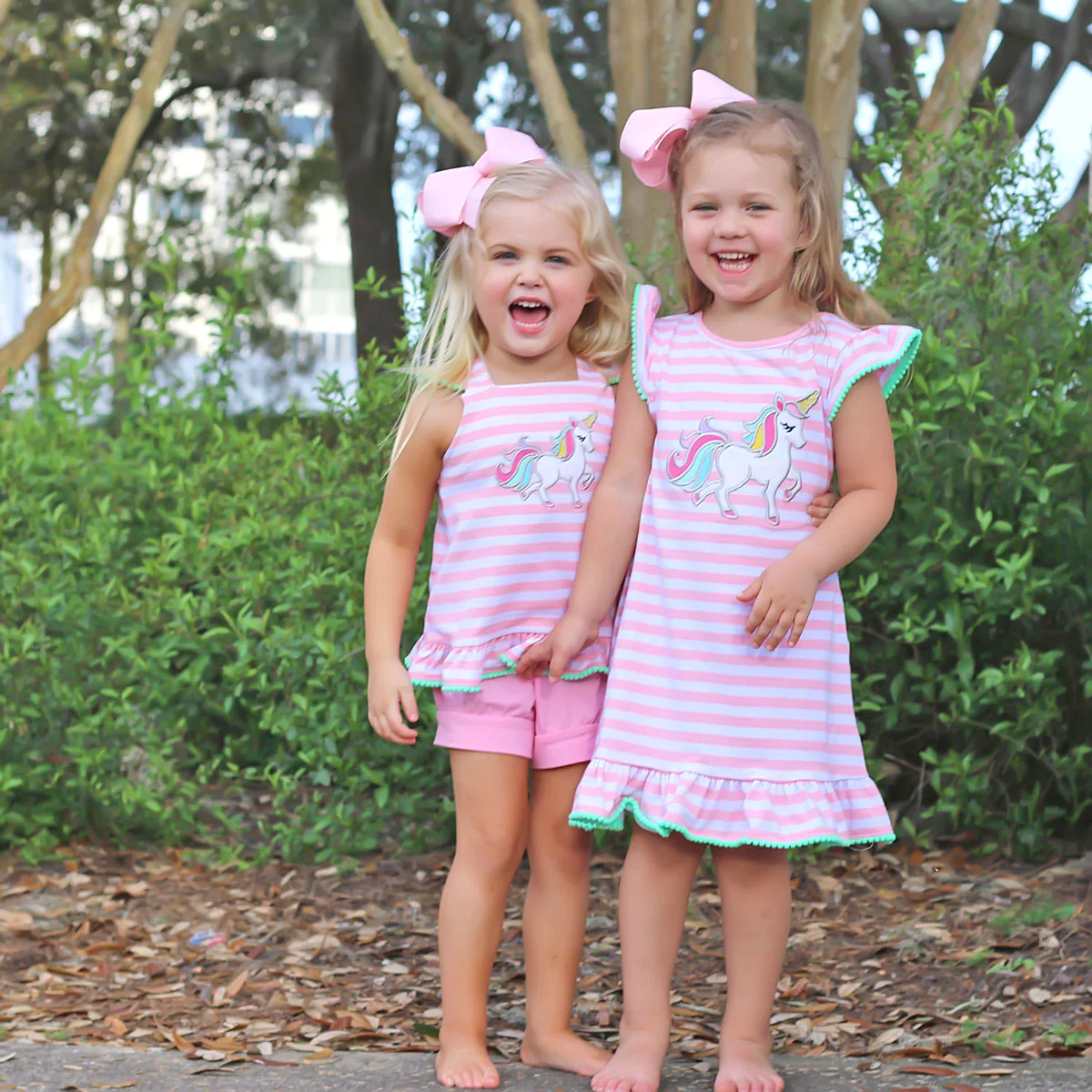 Pink Stripe Cross Back Unicorn Short Set - Image 5