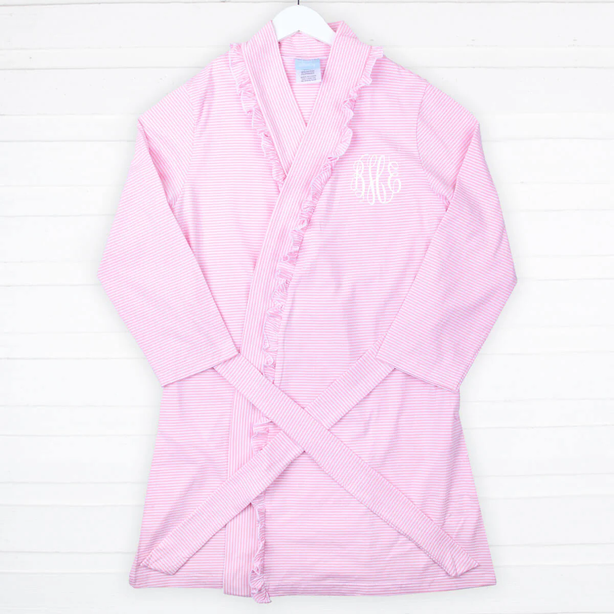 Pink Stripe Ruffle Women's Robe - Image 2