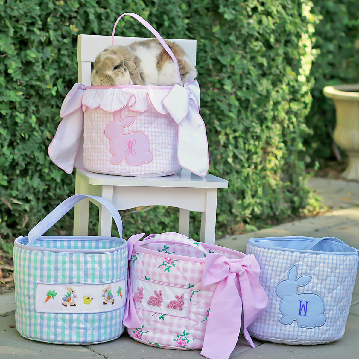 Pink Windowpane Bow Easter Basket - Image 4