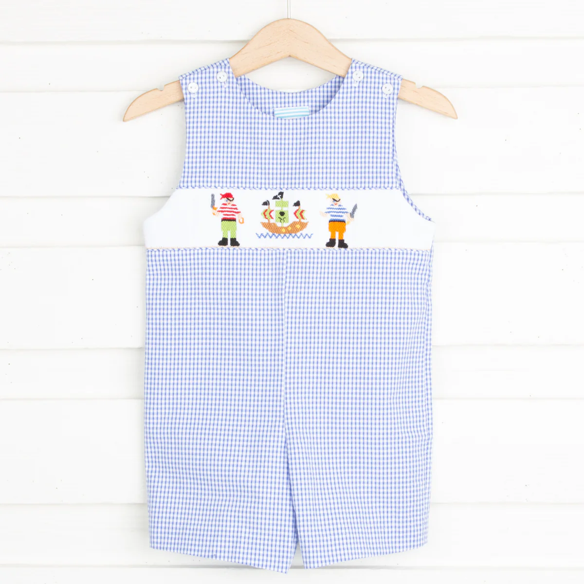 Pirate Smocked Jon Jon Royal Gingham