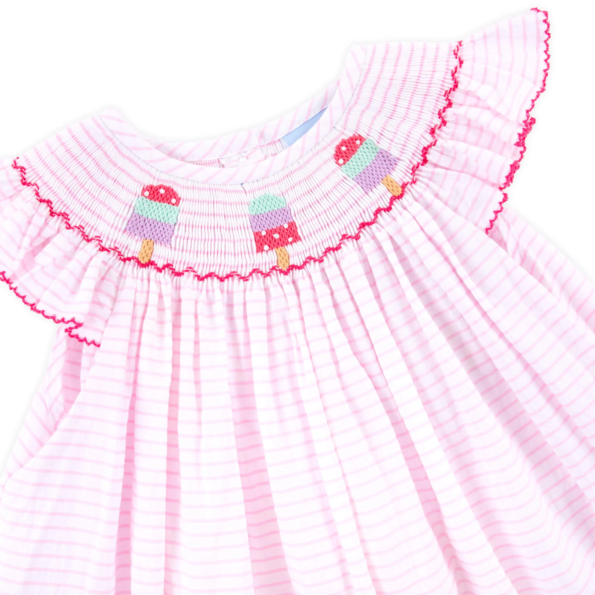 Popsicle Smocked Light Pink Stripe Seersucker Dress - Image 2