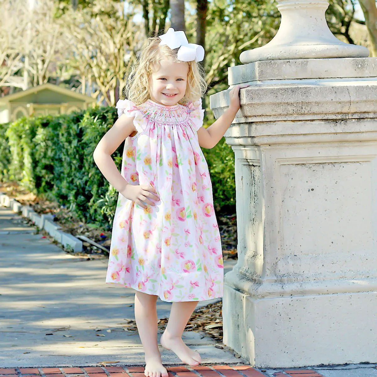 Pretty Peony Smocked Geometric Dress