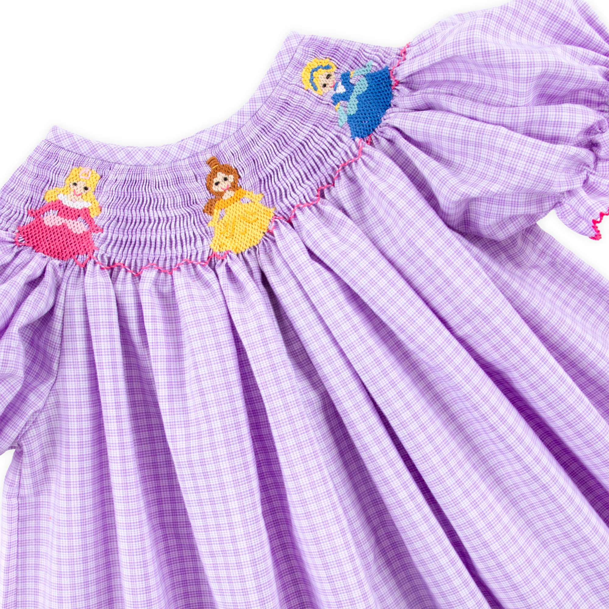 Pretty Princess Smocked Lavender Plaid Bishop Dress - Image 2
