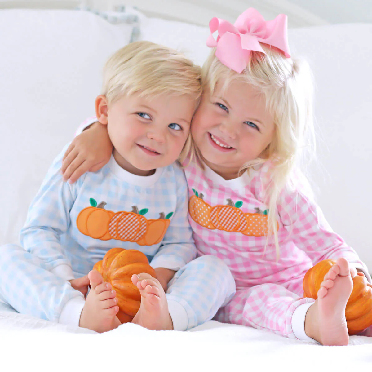Pumpkin Cluster Blue Gingham Pajamas - Image 4