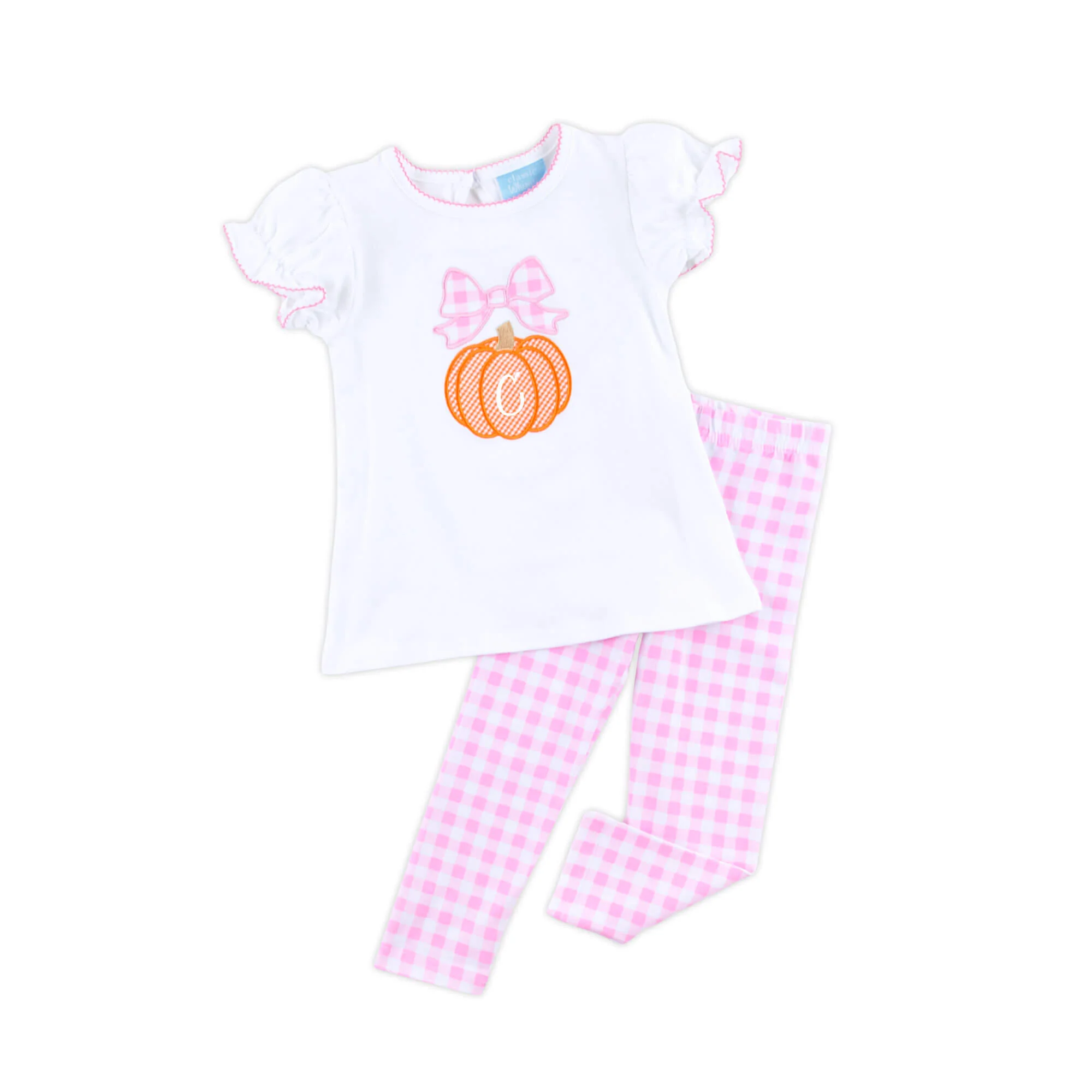 Pumpkin & Bow Pink Gingham Legging Set - Image 2
