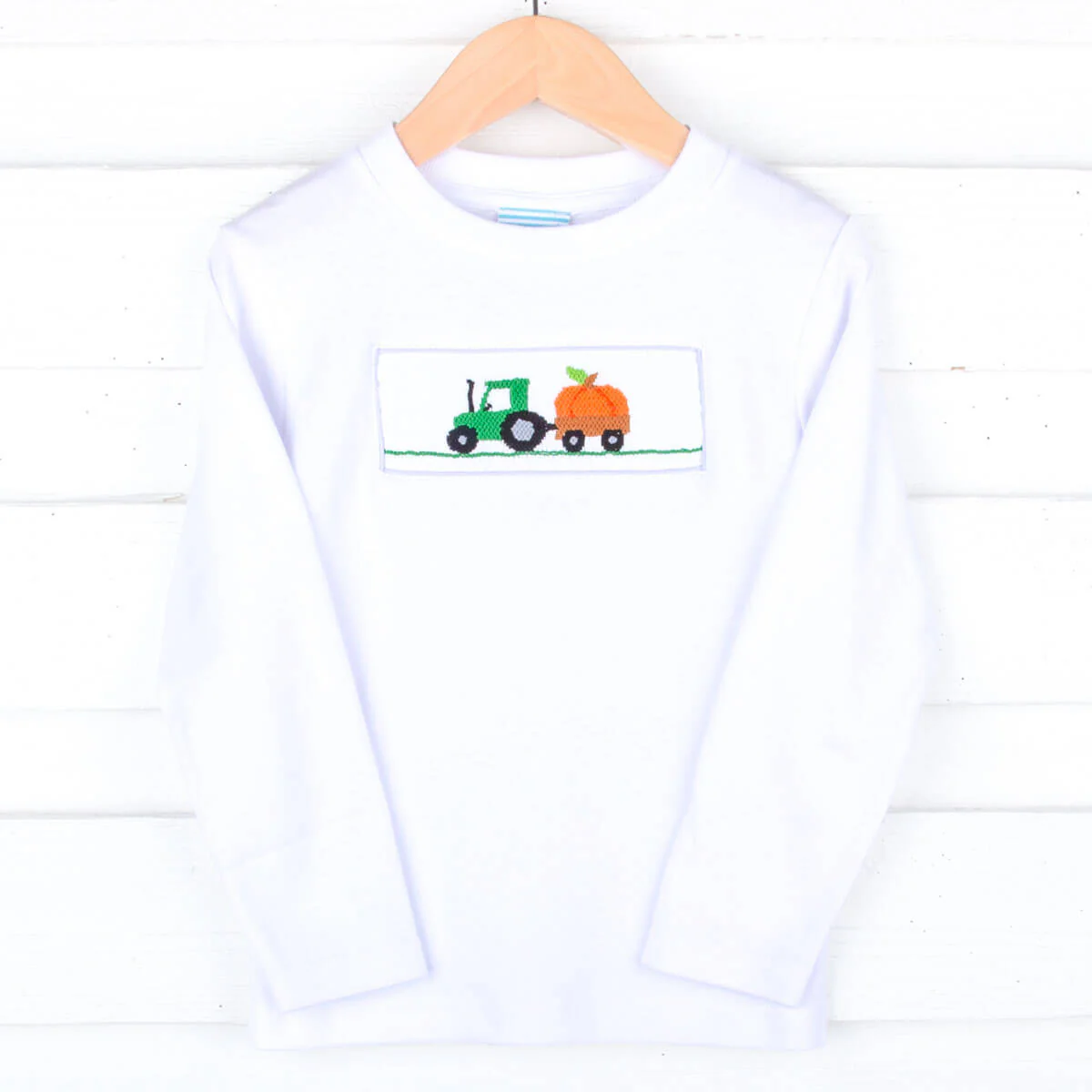 Pumpkin Delight Smocked White Long Sleeve Shirt