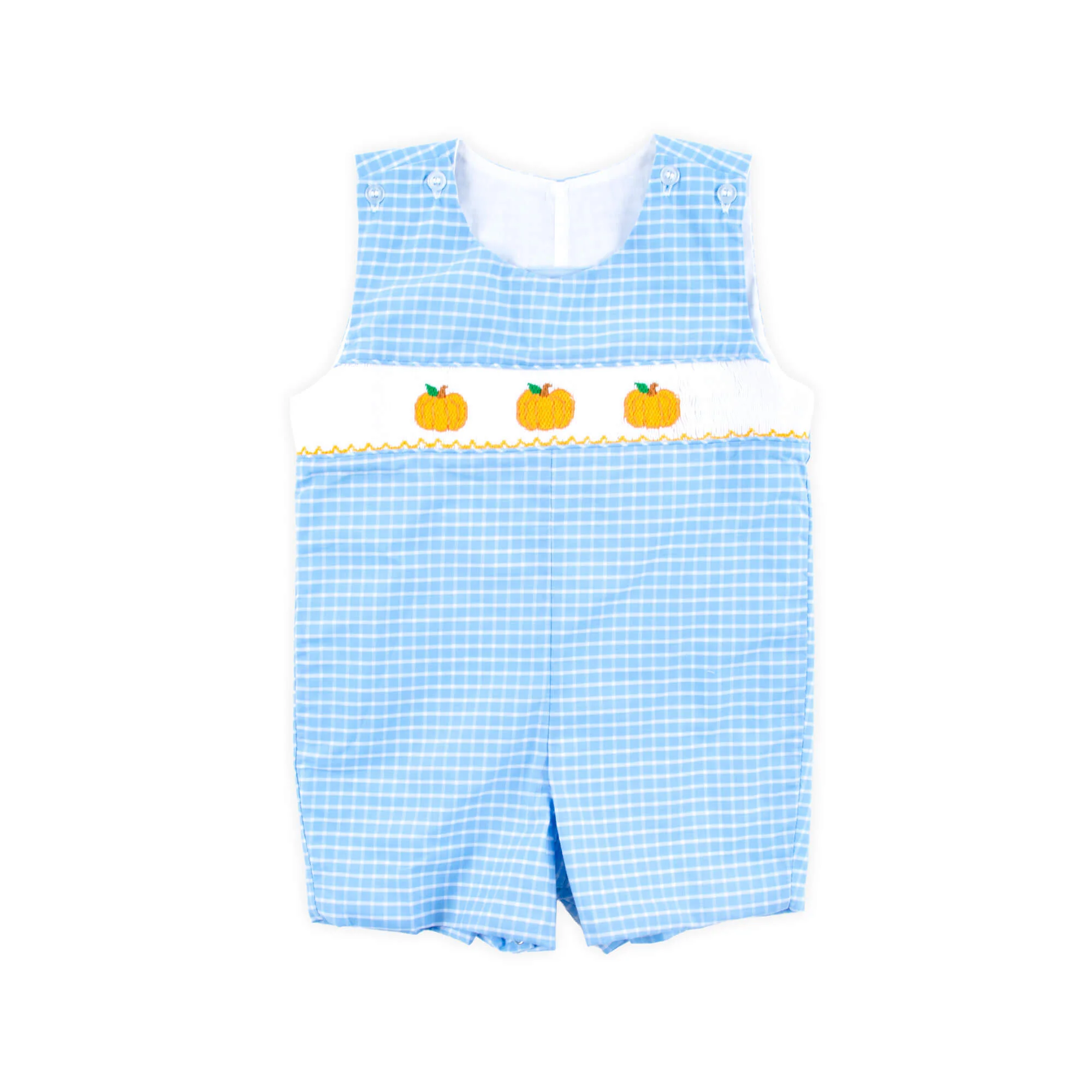Pumpkin Trio Smocked French  Blue Windowpane Jon Jon