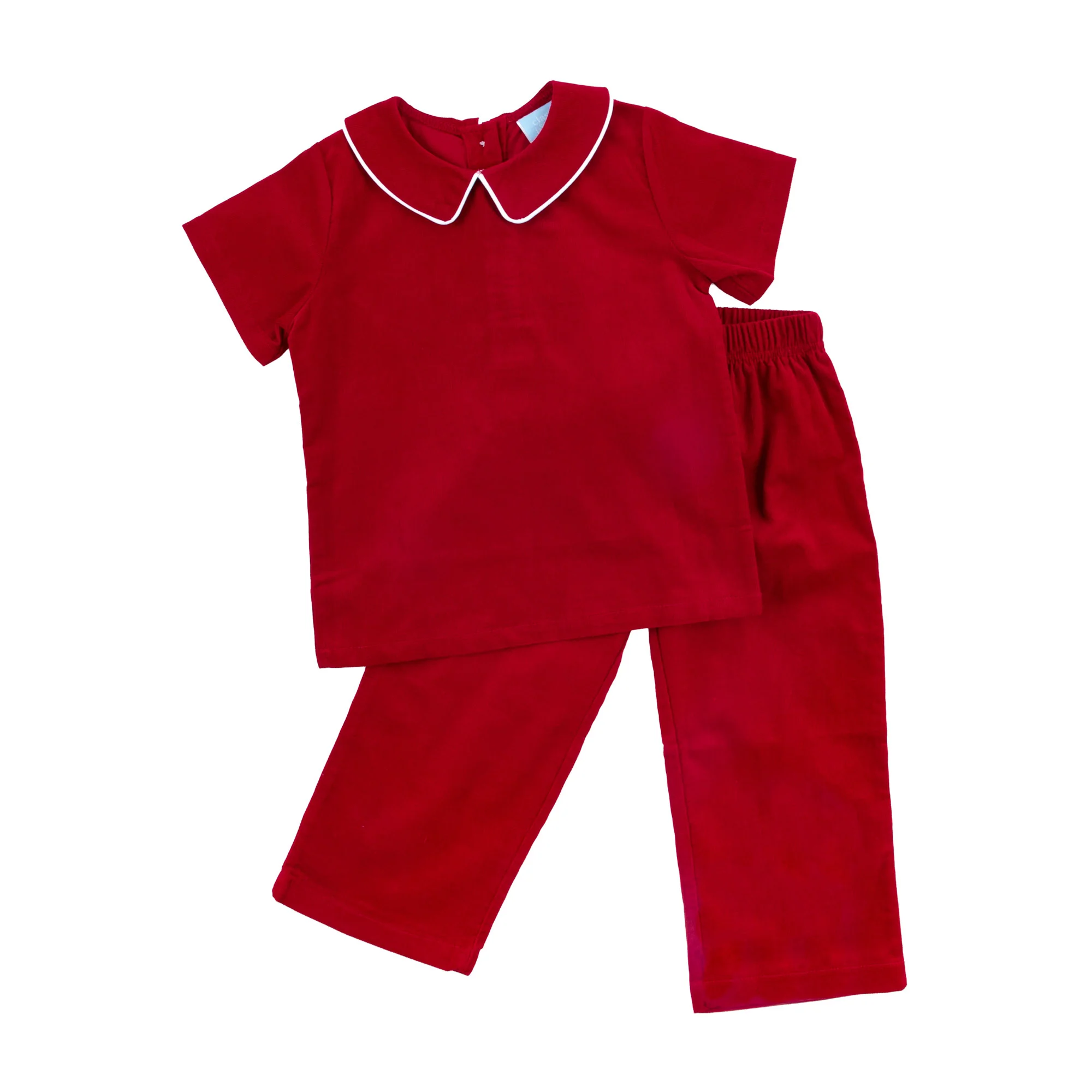Red Corduroy Collared Pant Set - Image 3