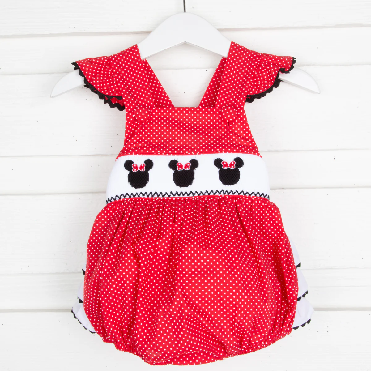 Mouse Ears Smocked Red Leah Bubble