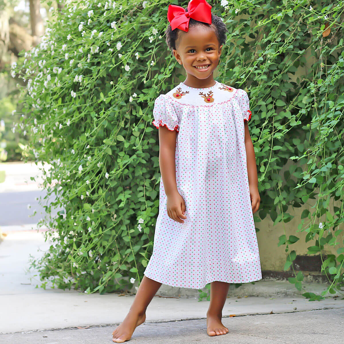 Reindeer Cheer Smocked Bishop Dress