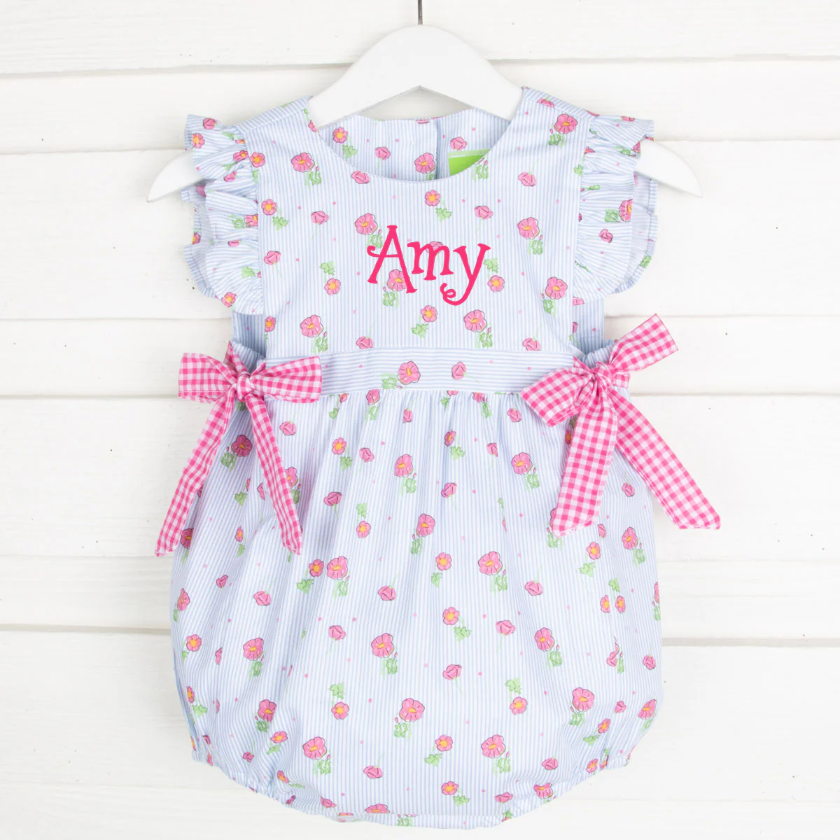 Roses on Blue Stripe Side Tie Bubble