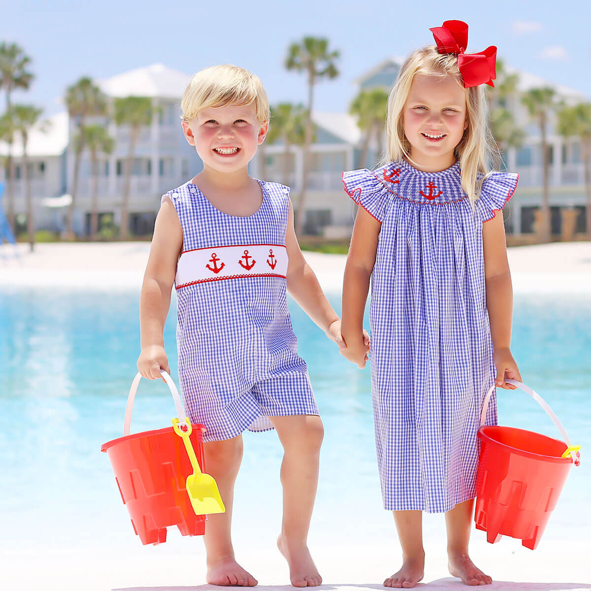 Red Anchor Smocked Royal Blue Dress - Image 4