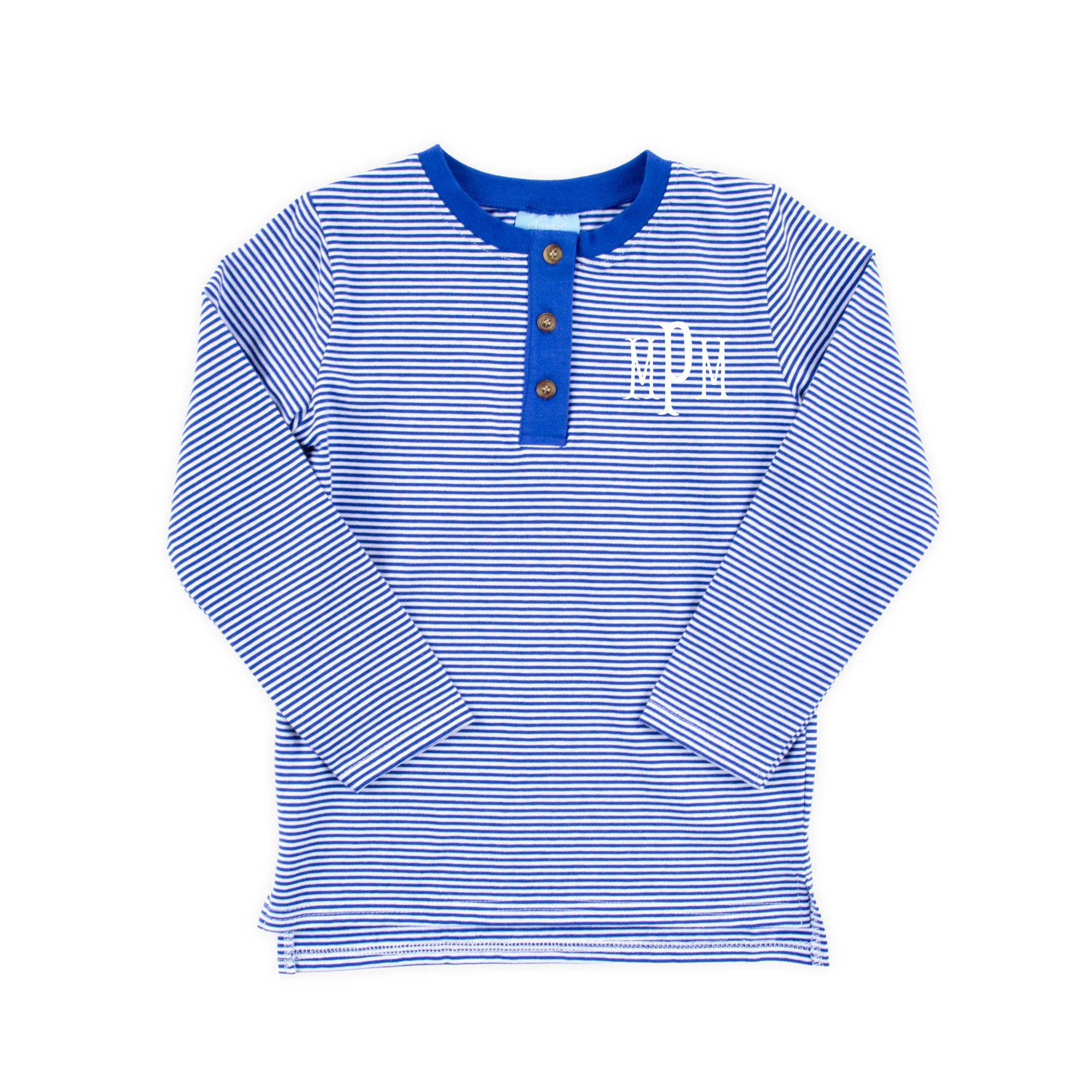 Royal Blue Stripe Long Sleeve Henley Shirt - Image 2