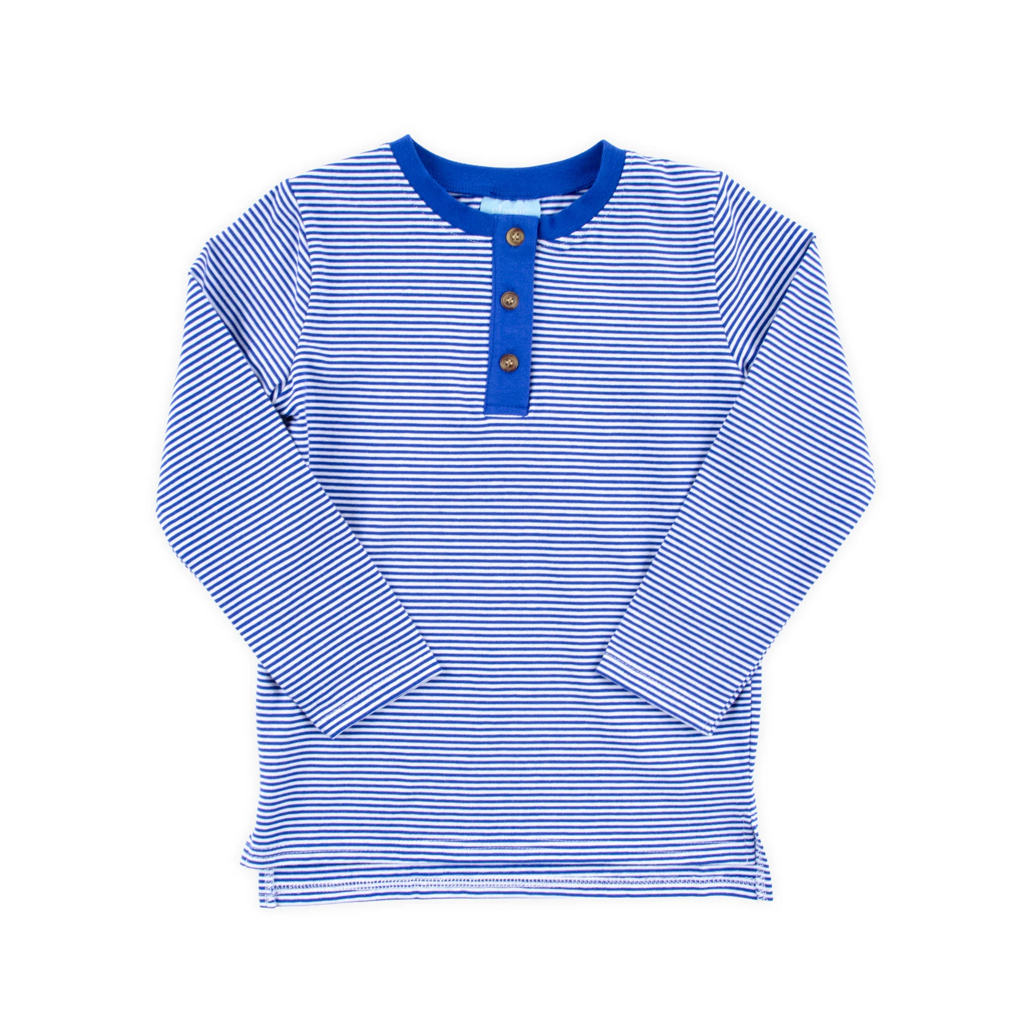 Royal Blue Stripe Long Sleeve Henley Shirt - Image 4
