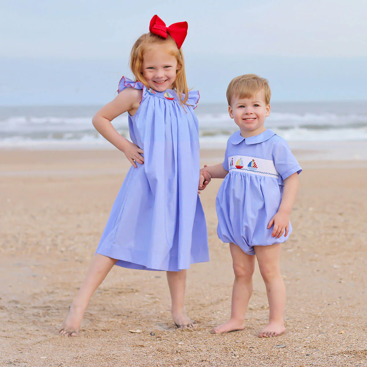 Sailing Away Blue Plaid Smocked Collared Bubble - Image 6