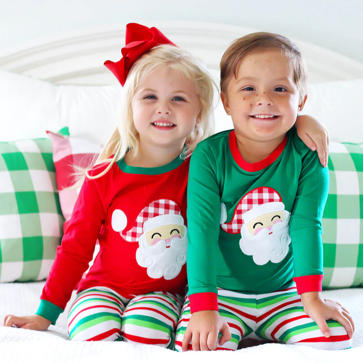 Happy Santa Green Cheerful Stripe Pajamas - Image 3