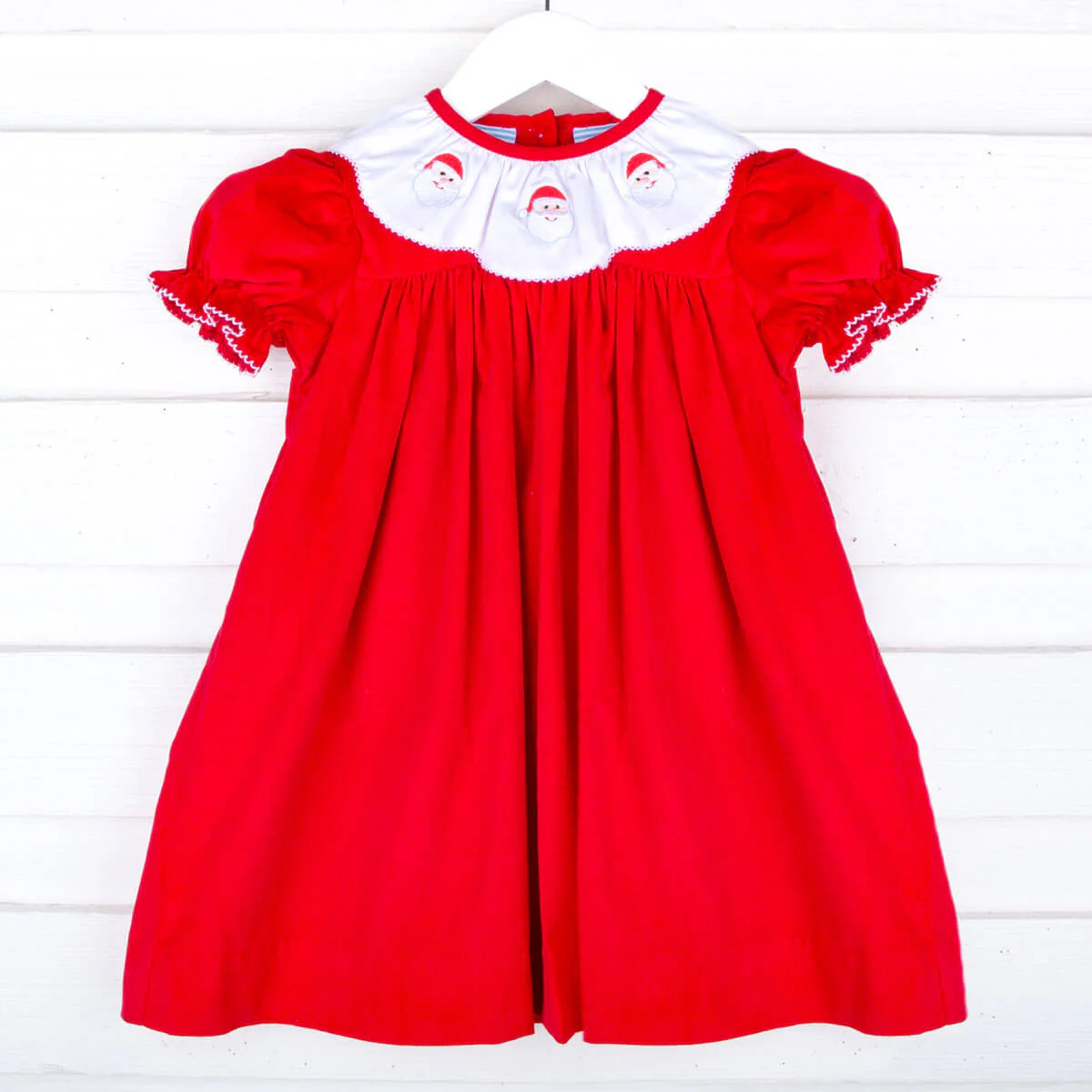 Santa Embroidered Solid Red Corduroy Quinn Dress