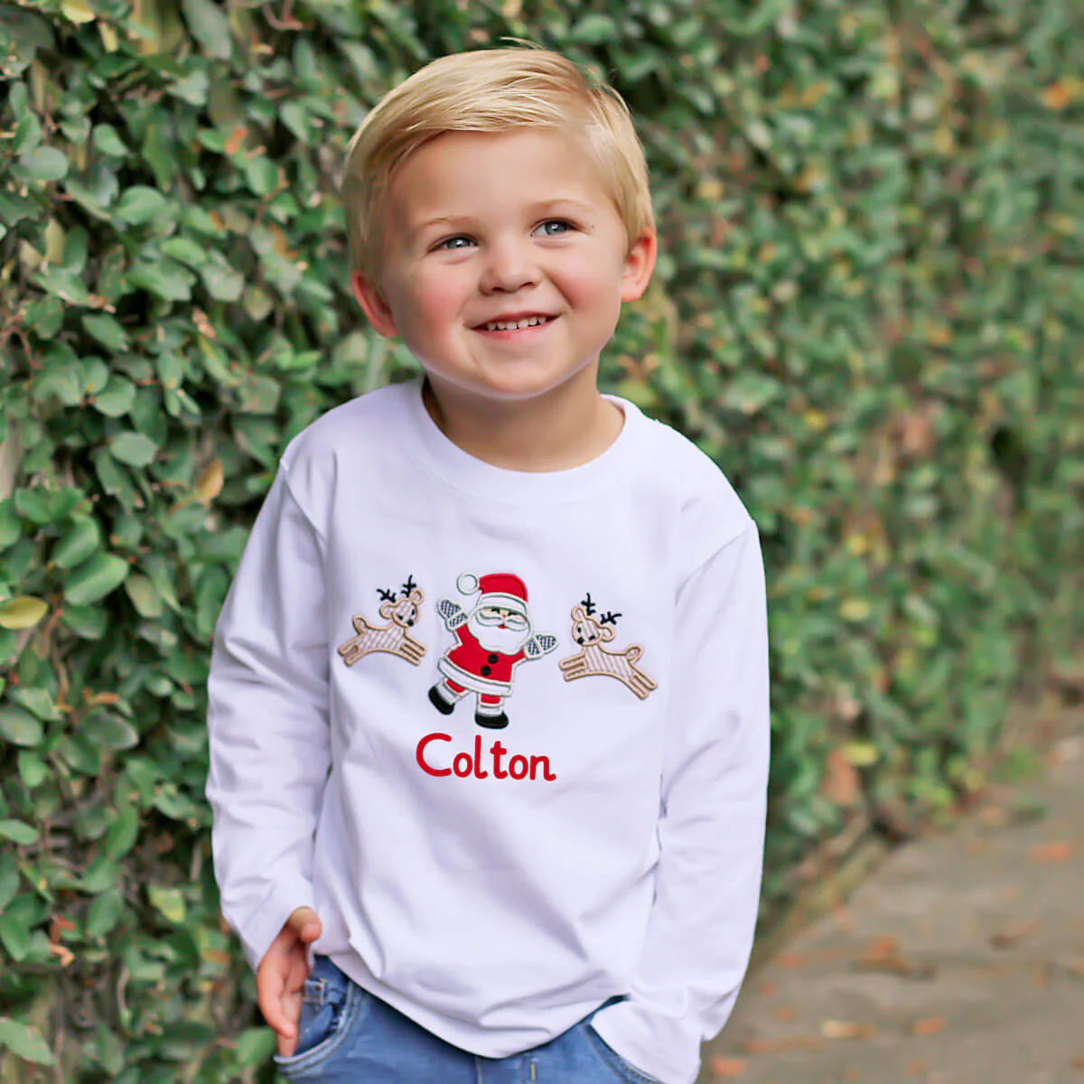 Santa's Reindeer White Long Sleeve Shirt