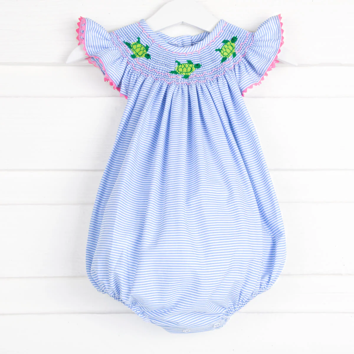 Sea Turtle Smocked Bubble Light Blue Stripe