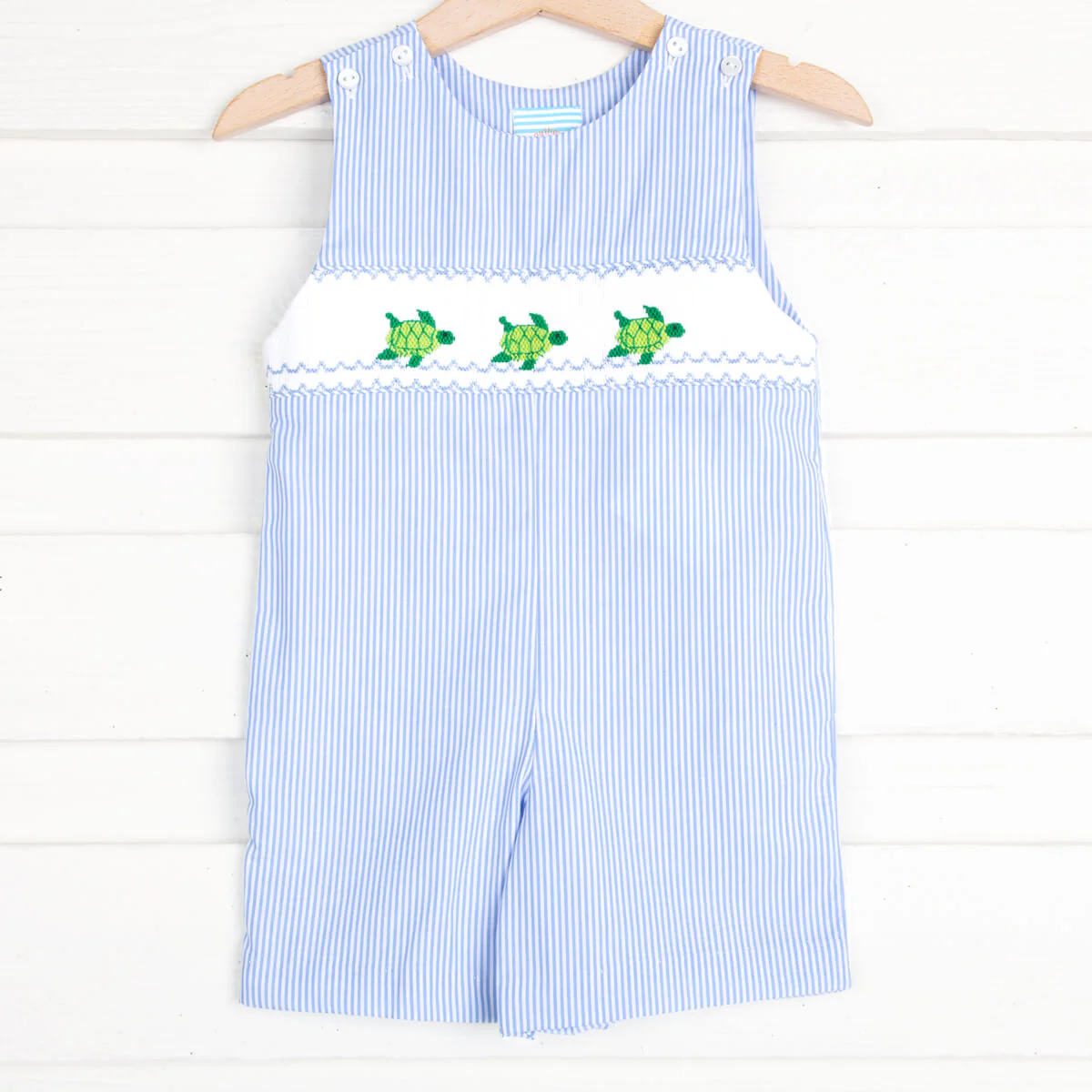 Sea Turtle Smocked Light Blue Stripe Jon Jon