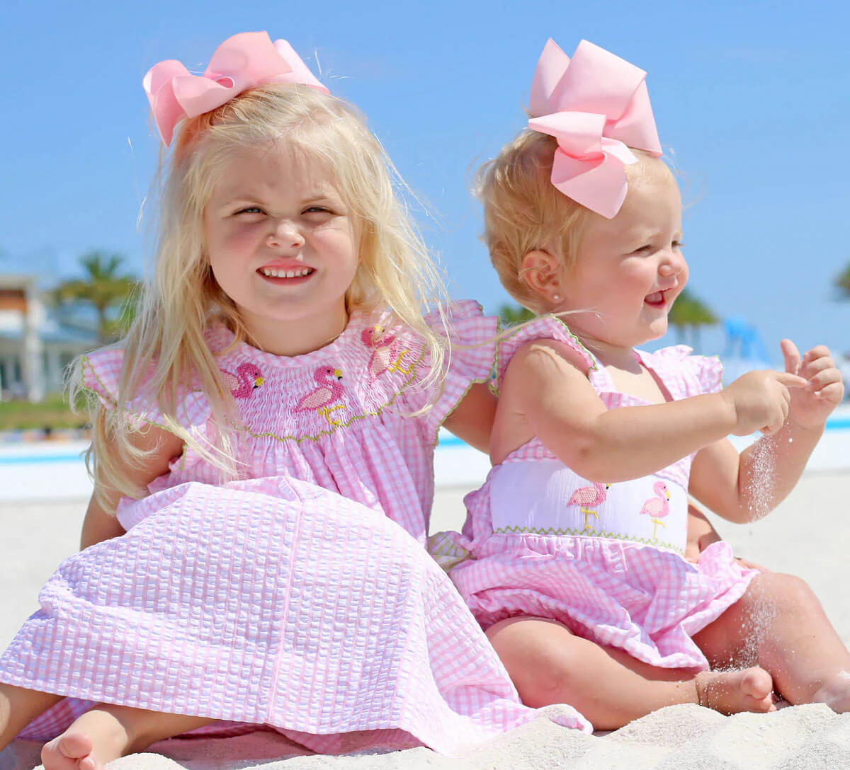 Flamingo Smocked Pink Gingham Dress - Image 4