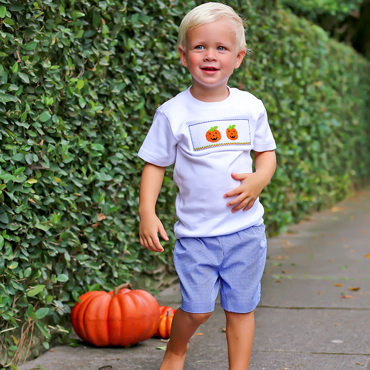 Smocked Jack O'Lantern Royal Short Set