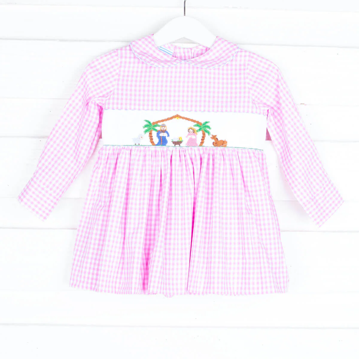 Smocked Nativity Pink Gingham Dress