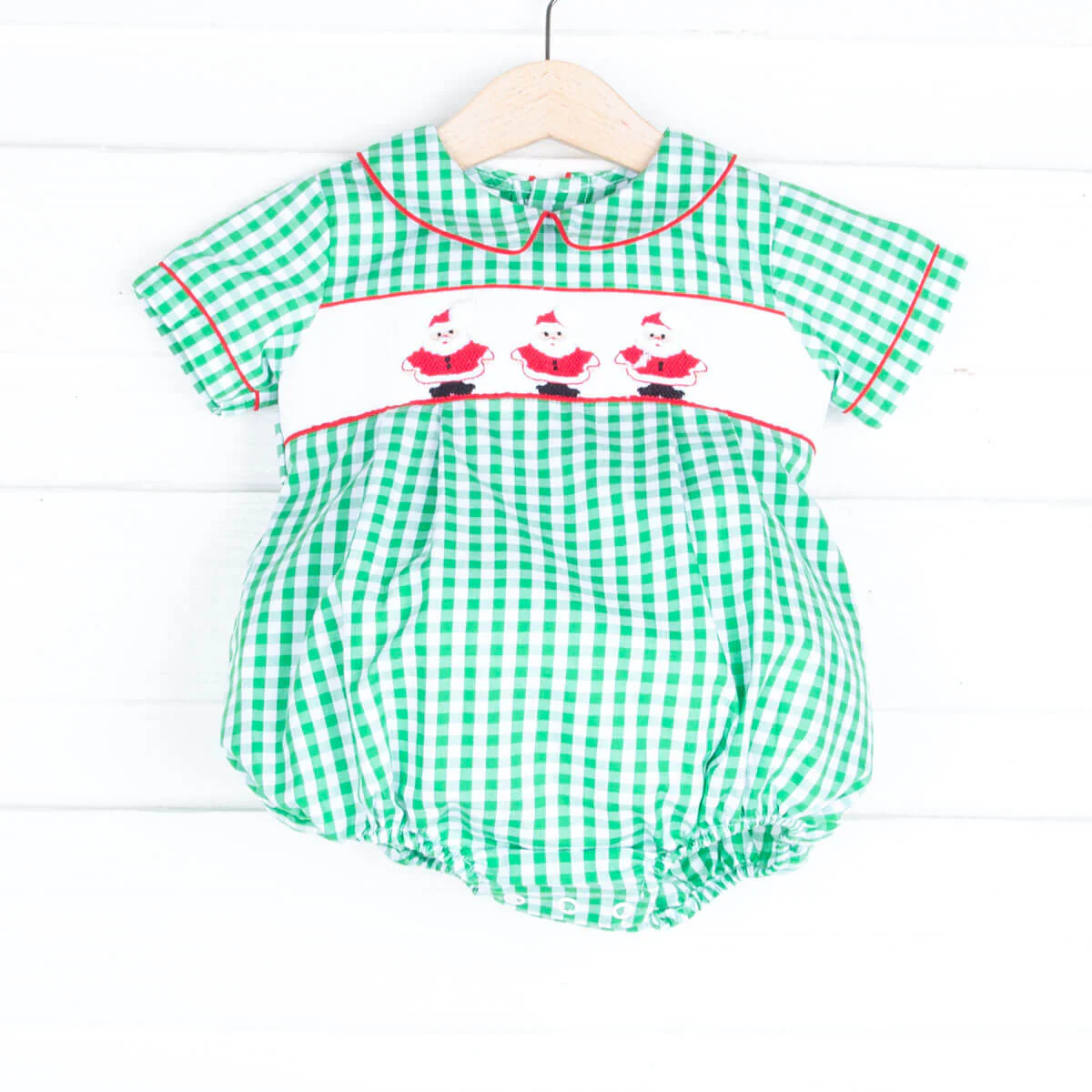 Santa Express Green Check Smocked Collared Bubble