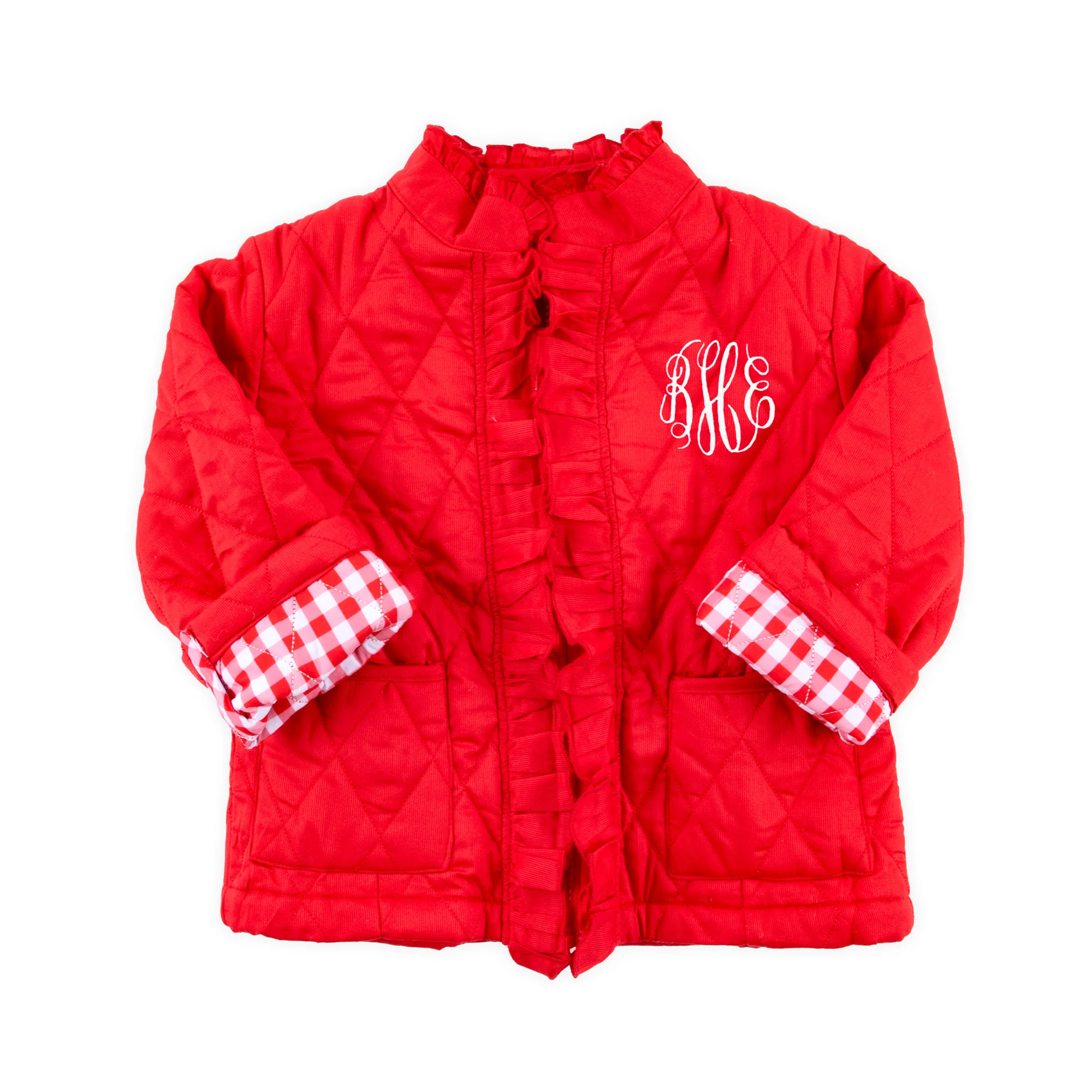 Red Quilted Ruffle Coat - Image 2