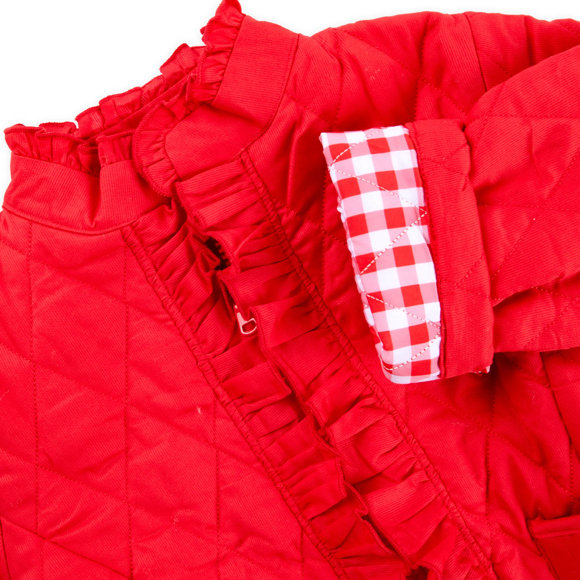 Red Quilted Ruffle Coat - Image 3