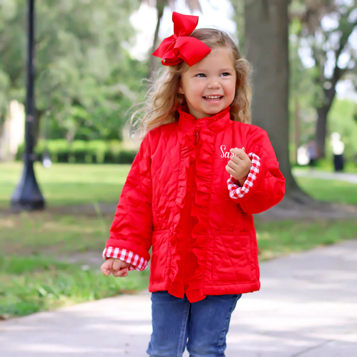 Red Quilted Ruffle Coat - Image 6